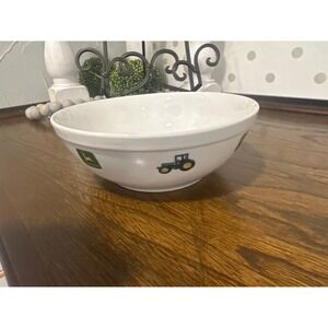 John Deere Gibson Ceramic Serving Bowl White Tractor Logo Farmhouse 6 Inch